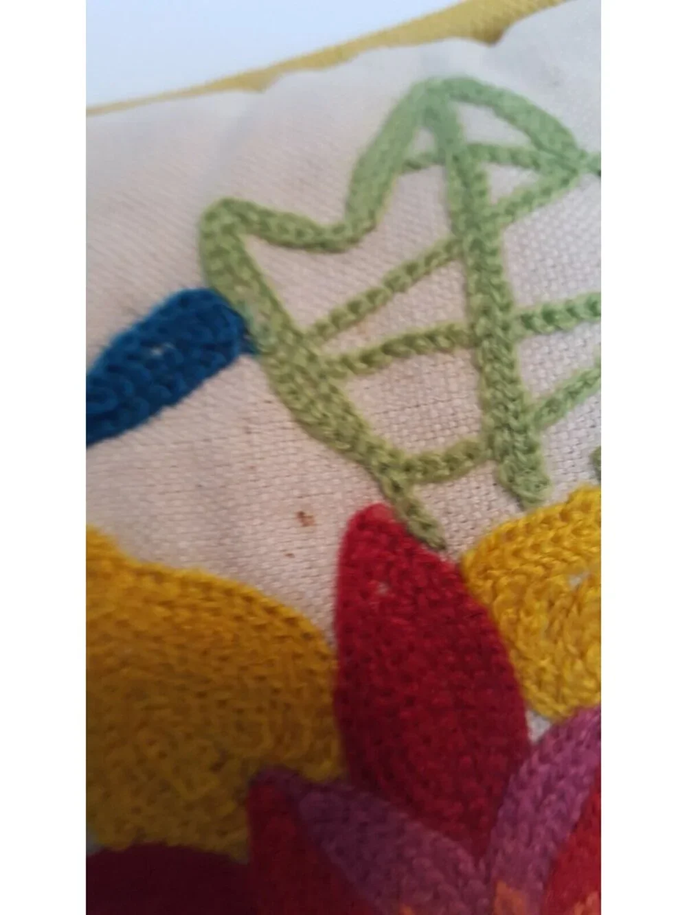 2 Vintage 70s Crewel Embroidered Throw Pillows Floral Avocado Green Harvest Gold